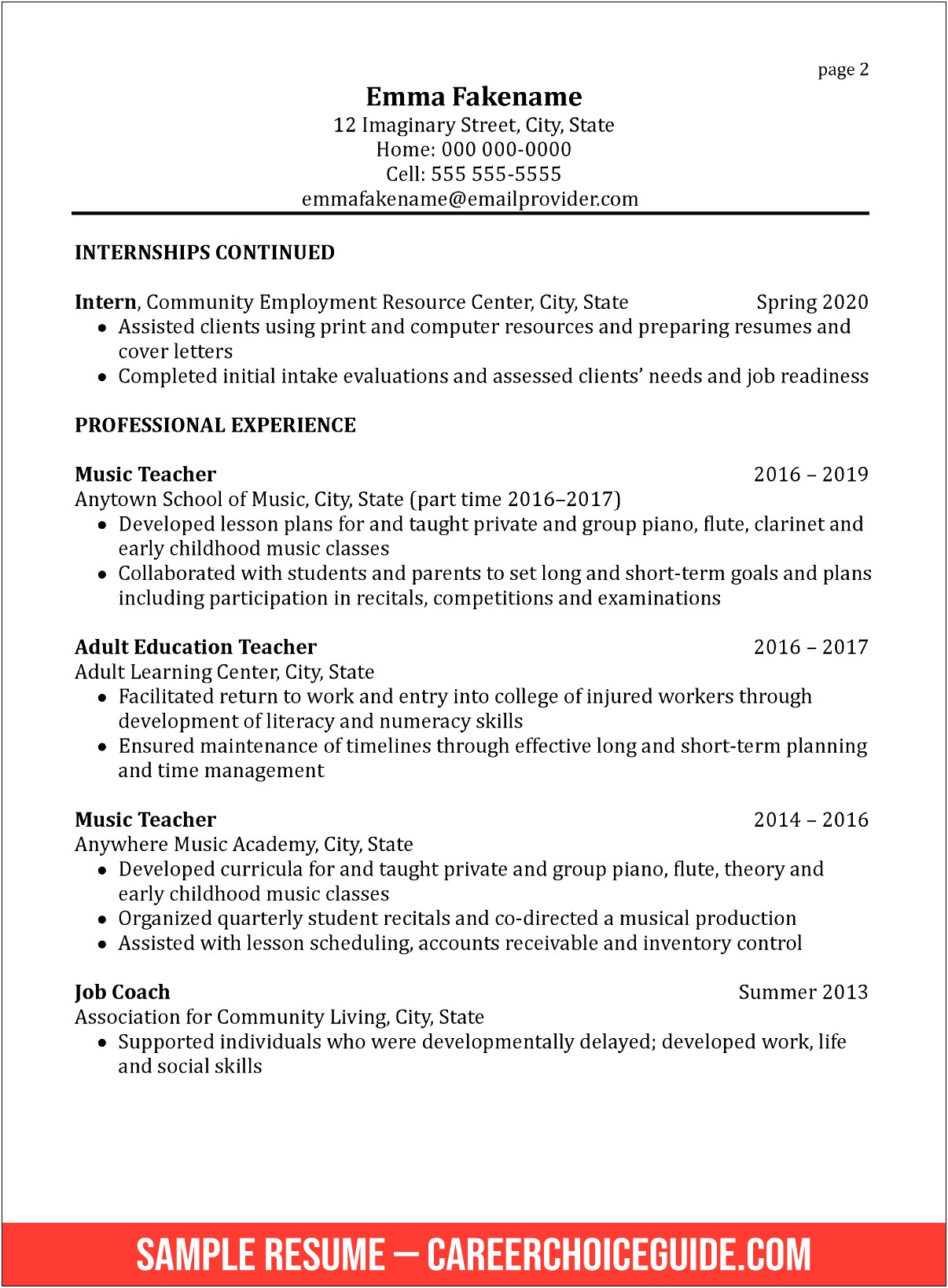 Music Resume For College Sample