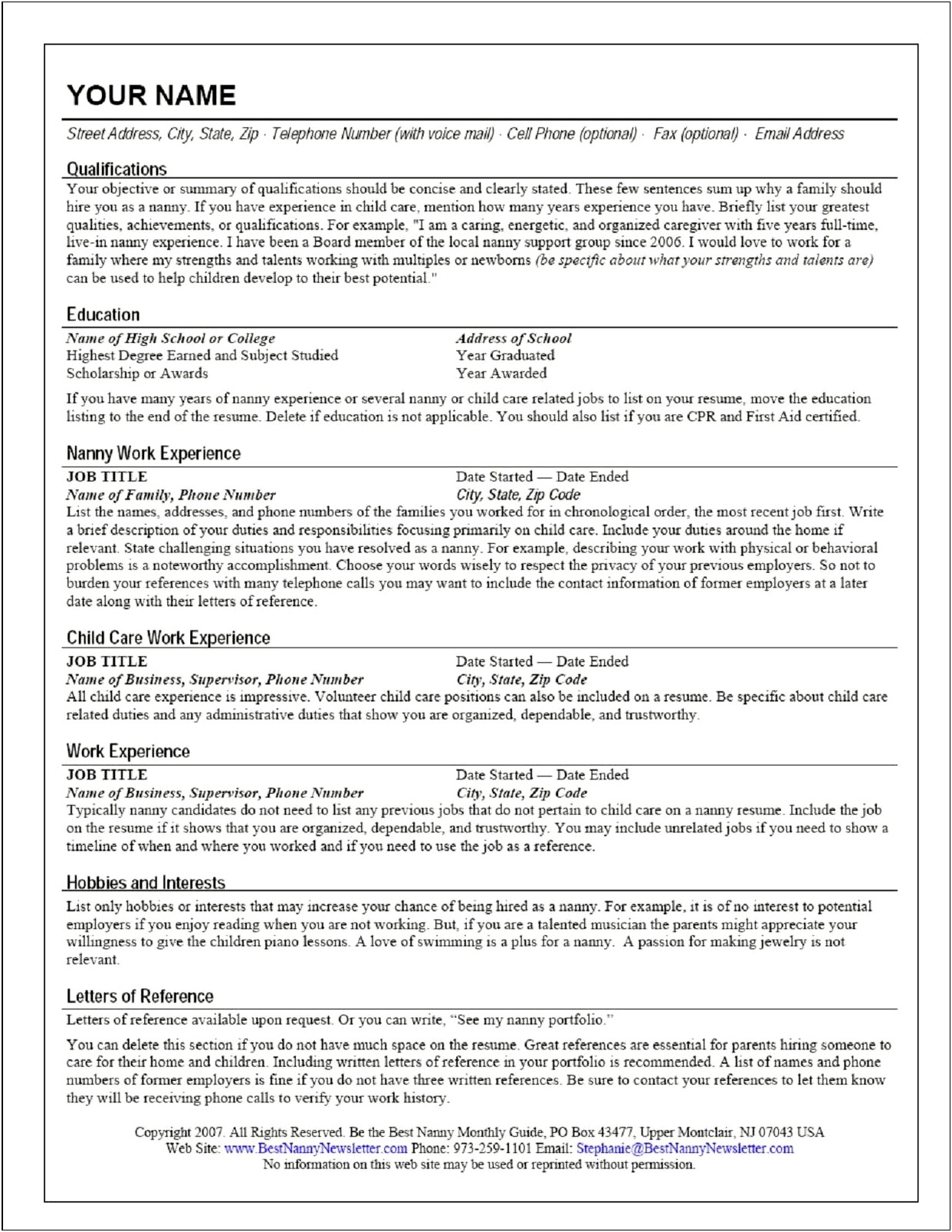 Nanny Jobs Description For Resume