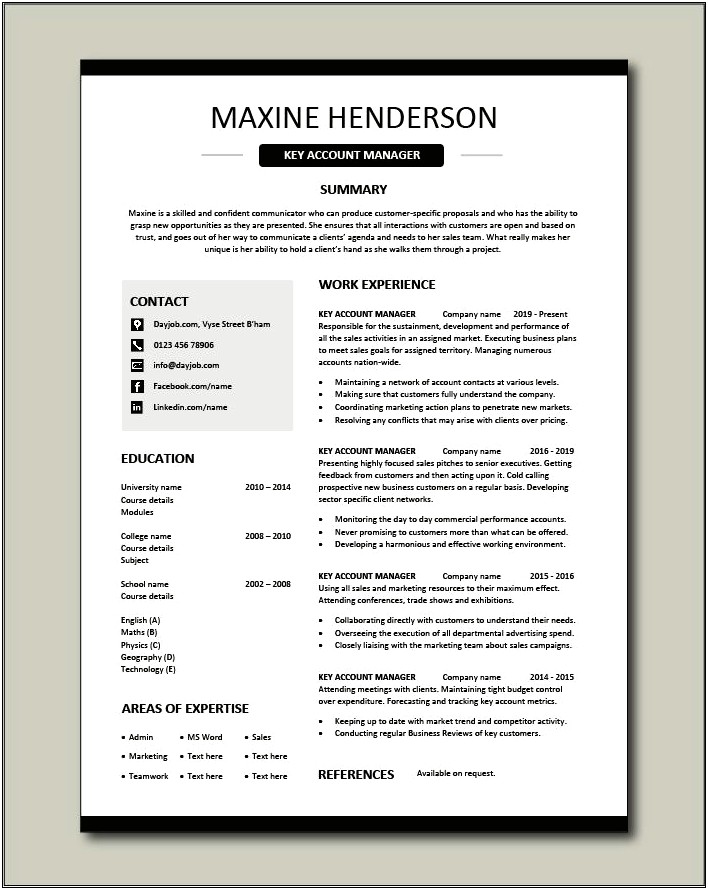 National Account Sales Manager Resume