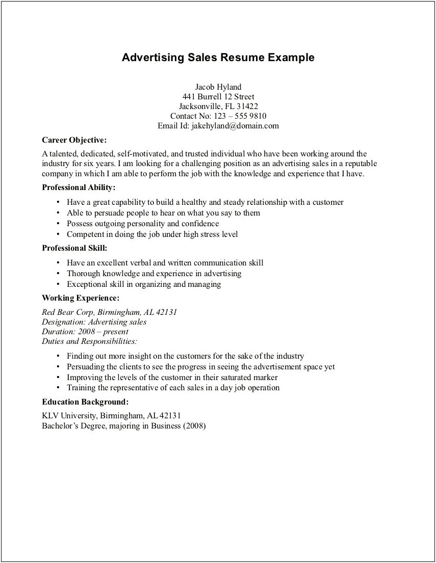 Need Resume Objective Examples For Sales
