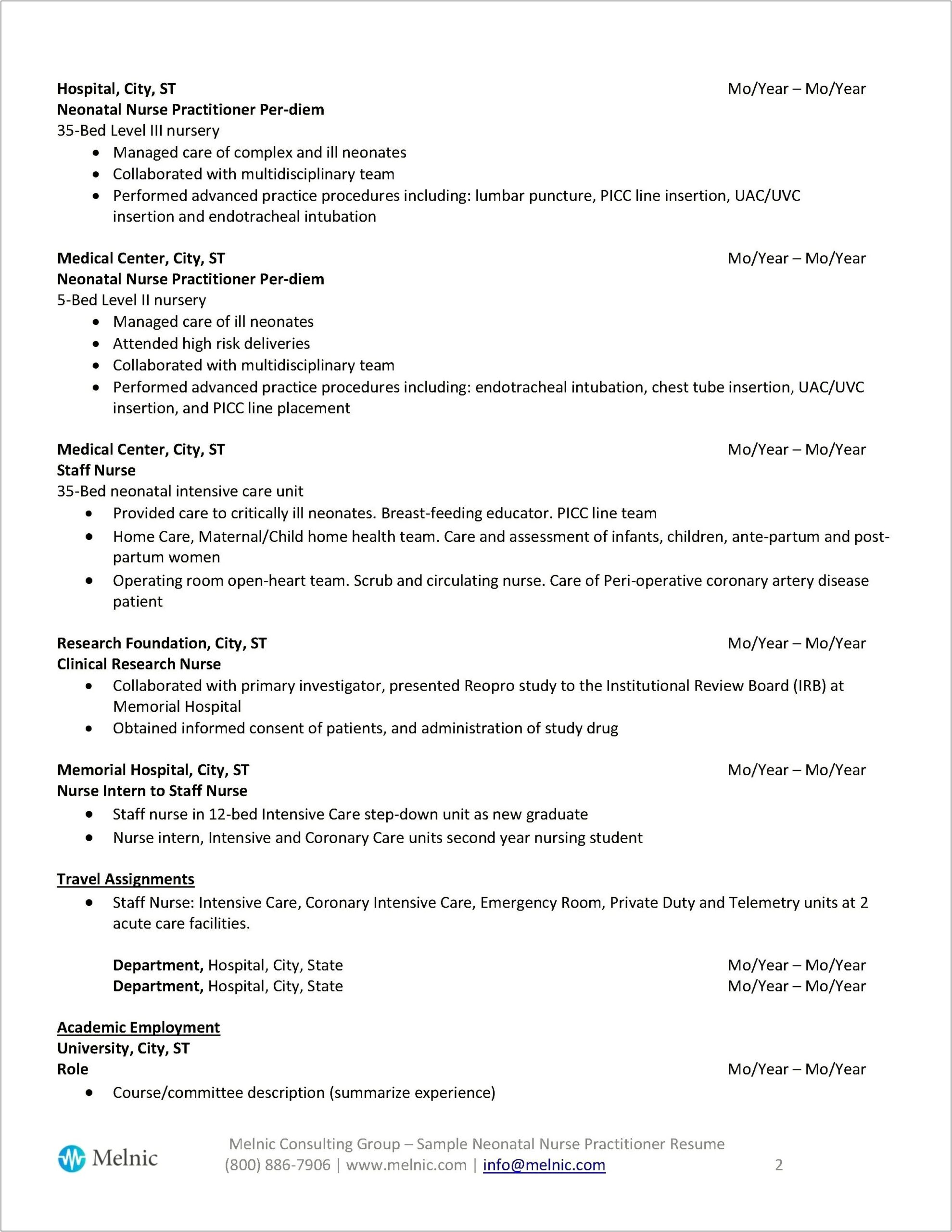Neonatal Nurse Job Description Resume