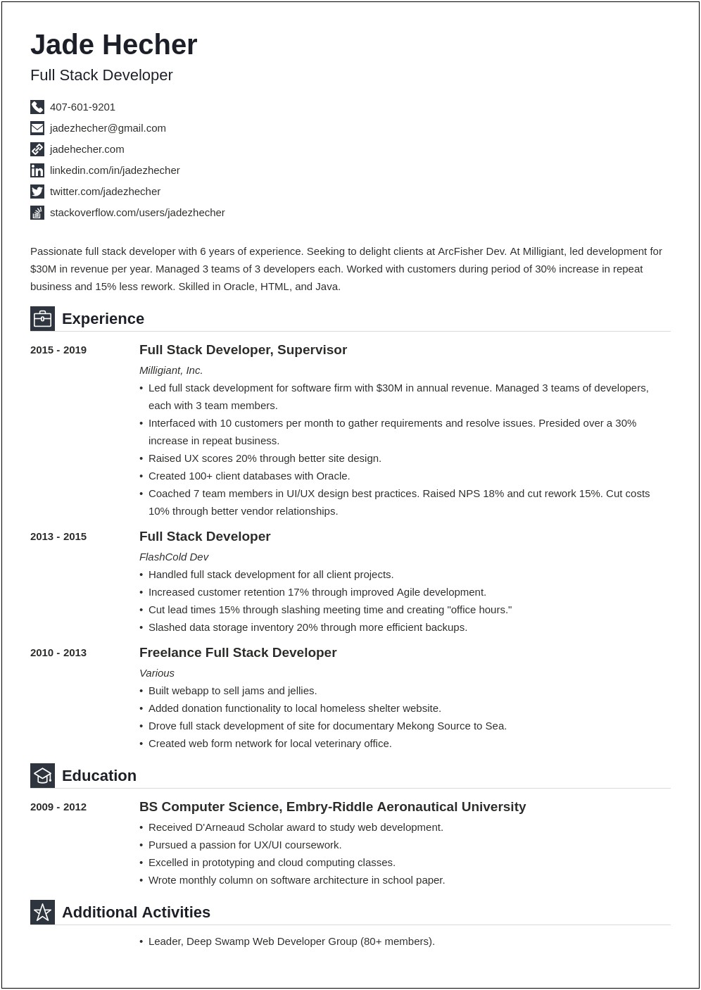 Net Full Stack Sample Resume