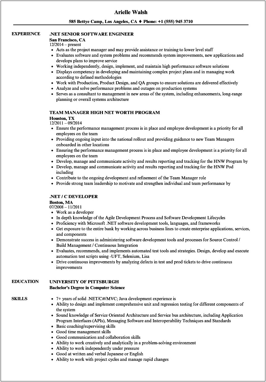 Net With Cmp Sample Resume