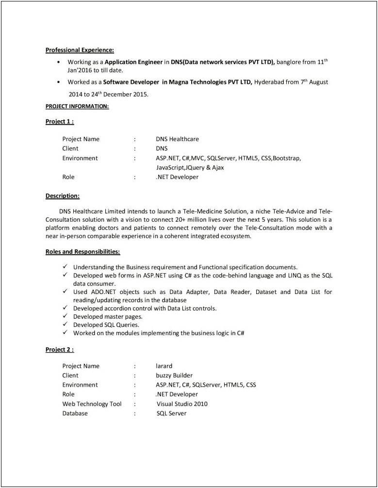 Net With Com Sample Resume
