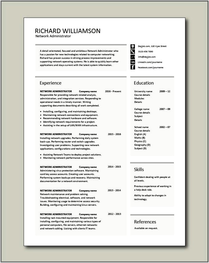 Network Administrator Resume Free Download