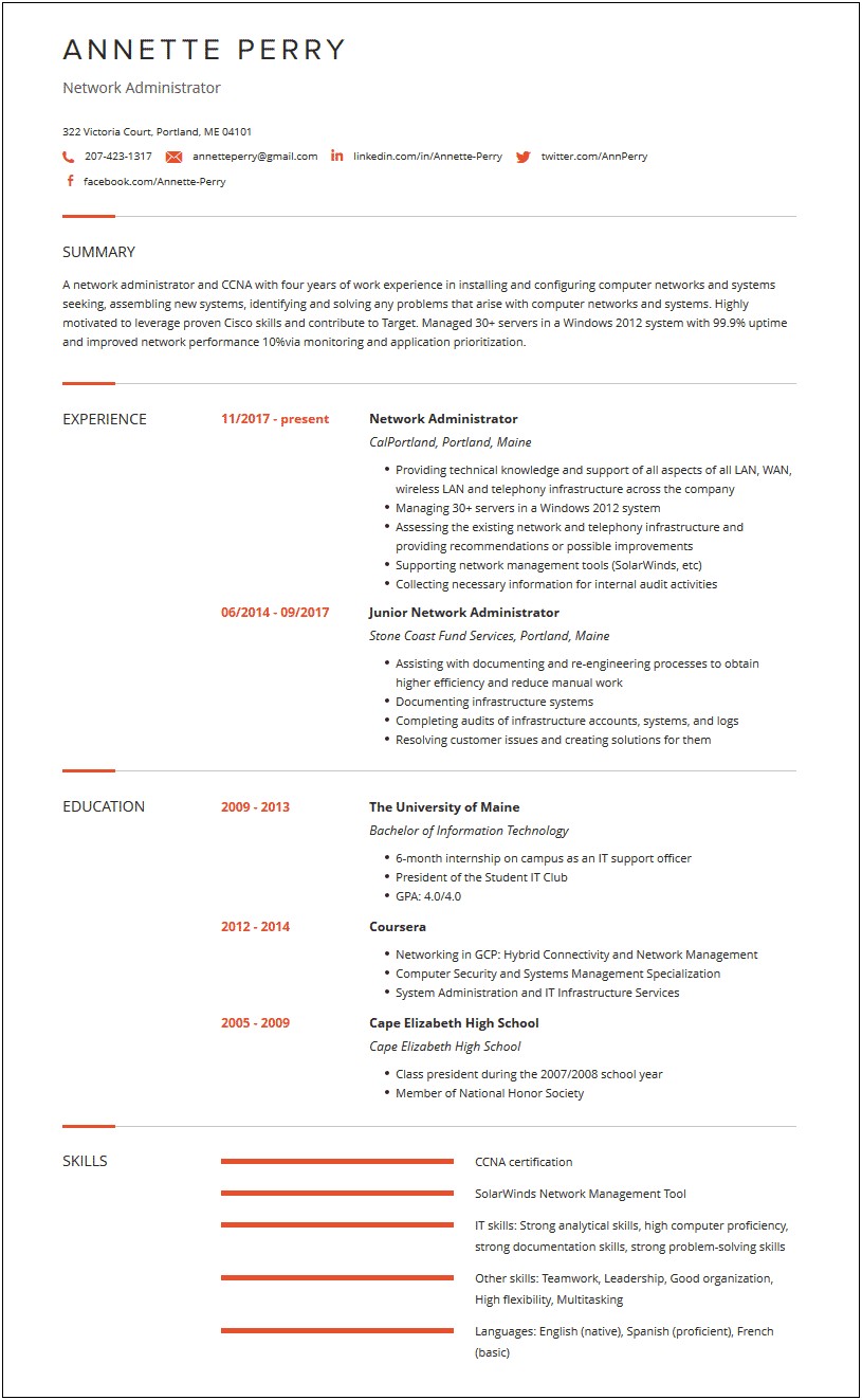 Network Administrator Technical Skills Resume