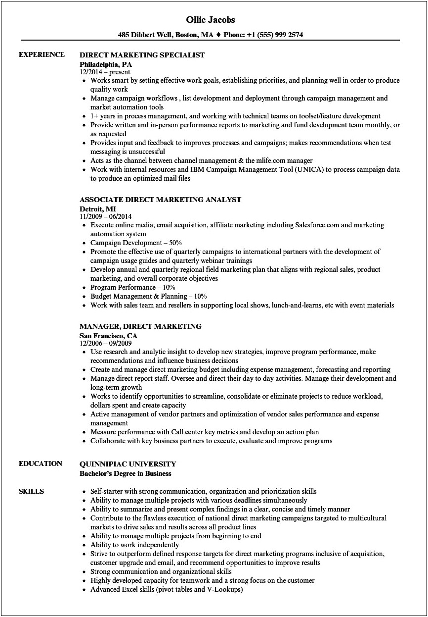 Network Marketing Job Description For Resume