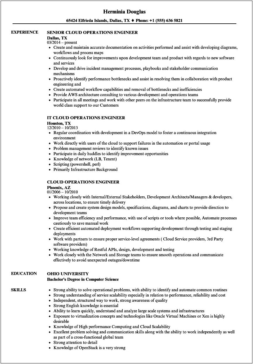 Network Operations It Resume Example