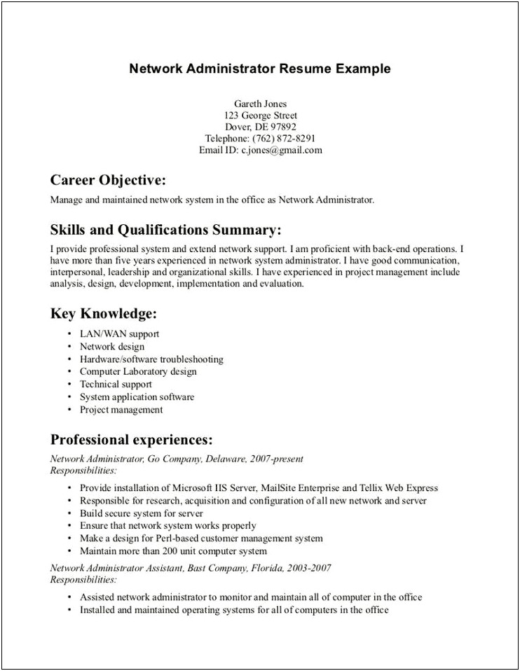 Network Security Resume Objective Examples