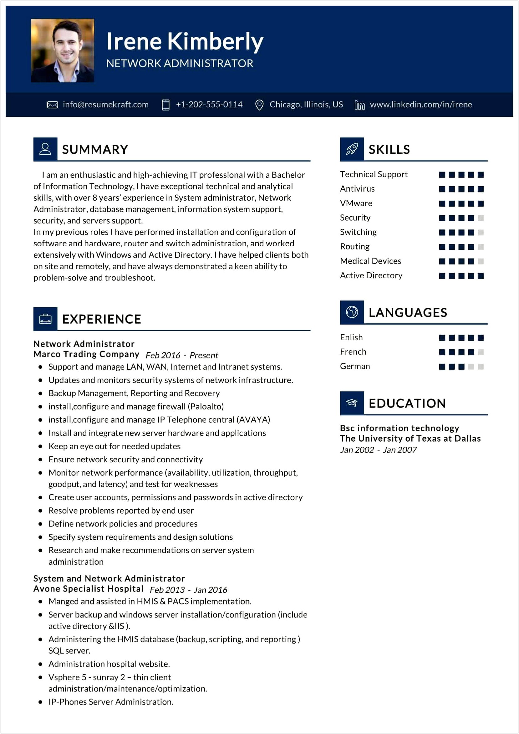 Network Systems Administrator Sample Resume
