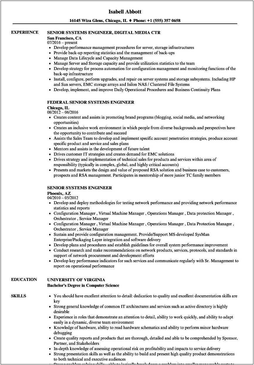 Network Systems Engineer Resume Sample