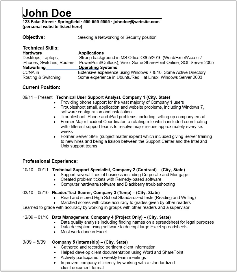 Networking Resume For 3 Years Experience