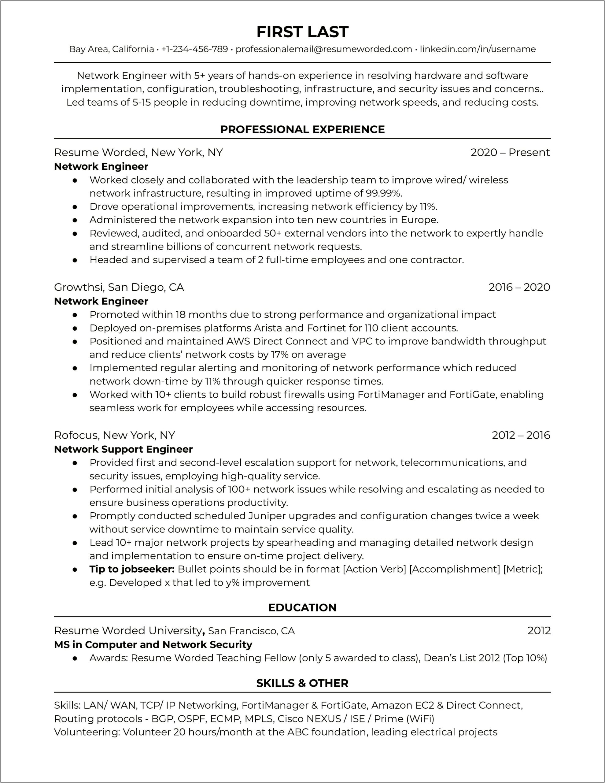 Networking Skills On A Resume