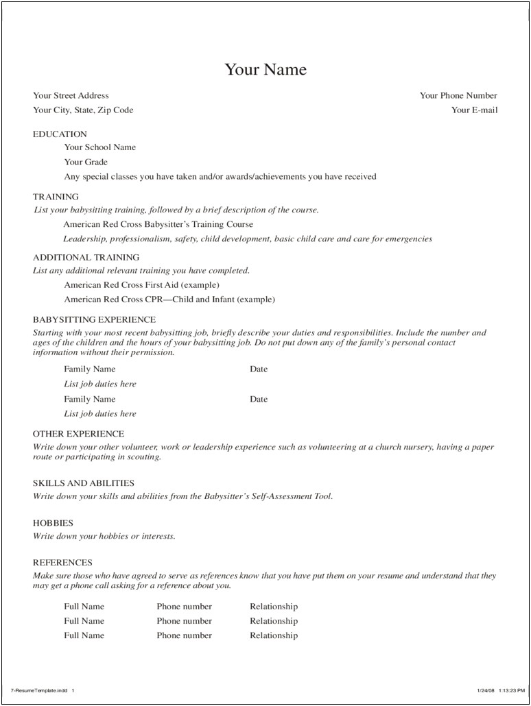 New Baby Sitter Resume Example
