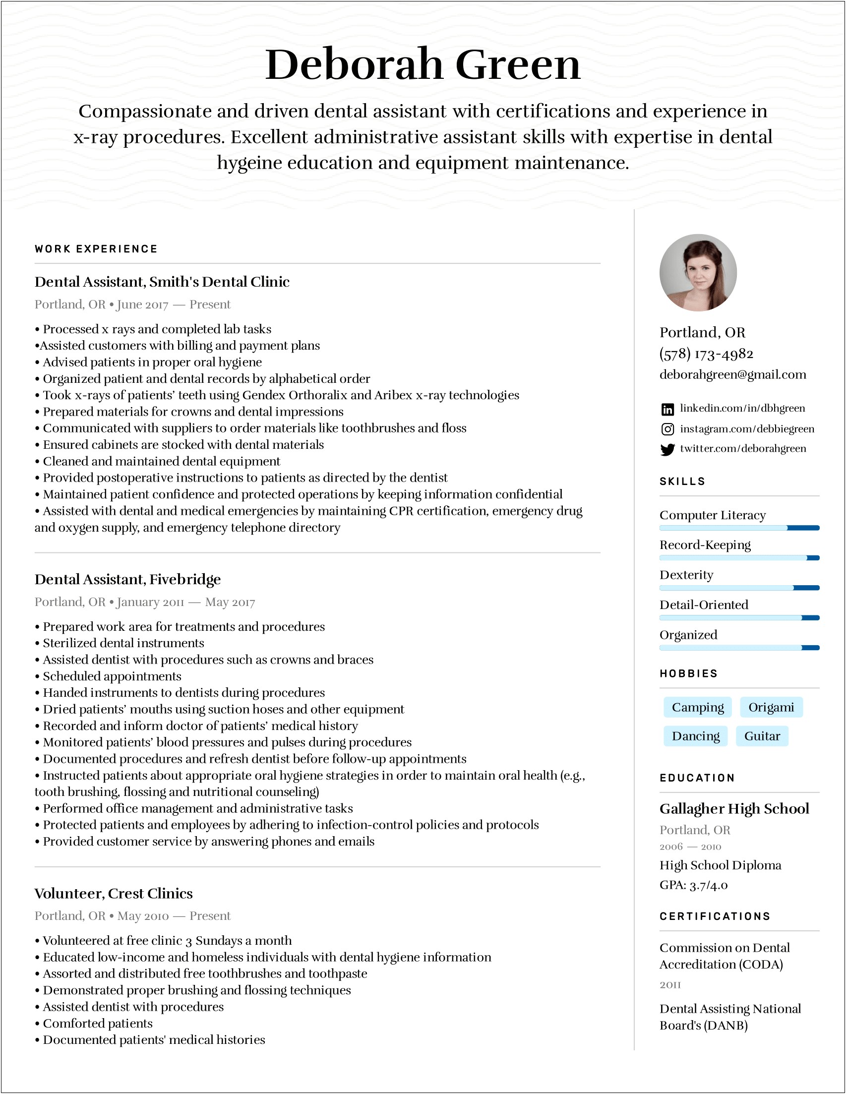 New Dental Assistant Resume Examples