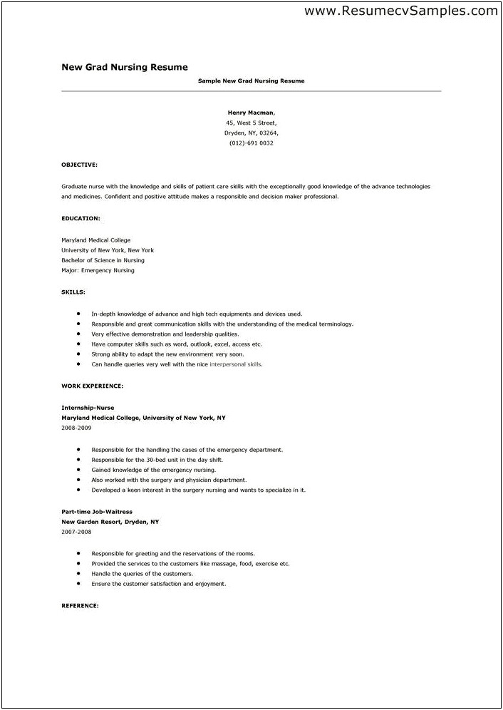 New Grad Rn Resume Objective Examples