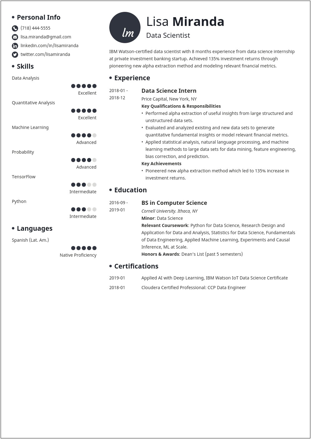 New Grad Summary Of Skills Resume