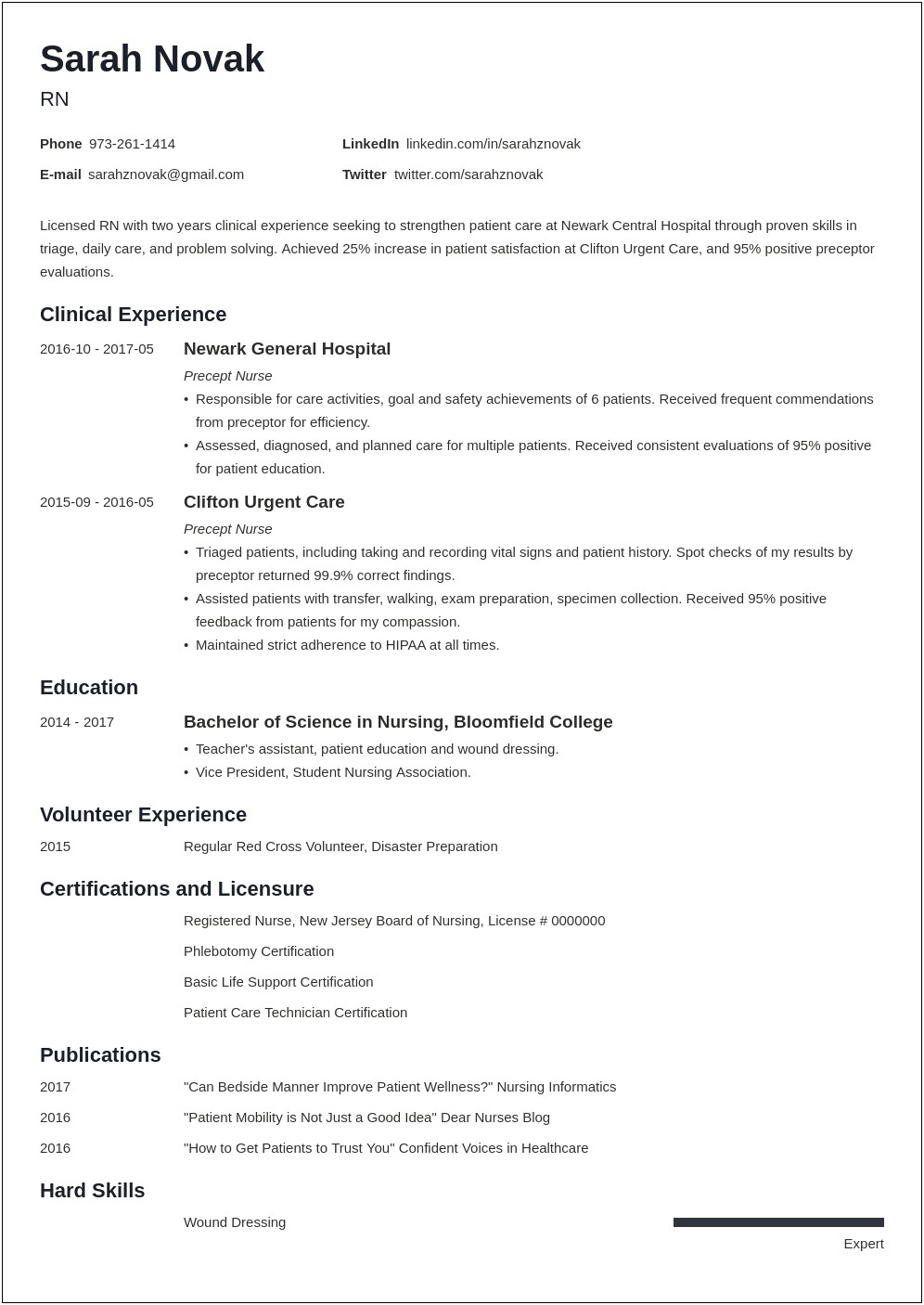 New Gradnursing Professional Summary Resume Example