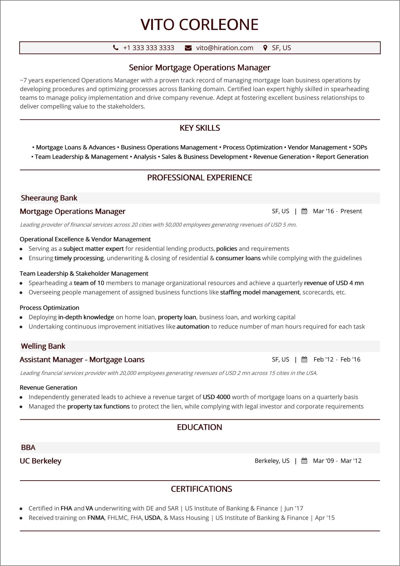 New Operations Manager Sample Resume