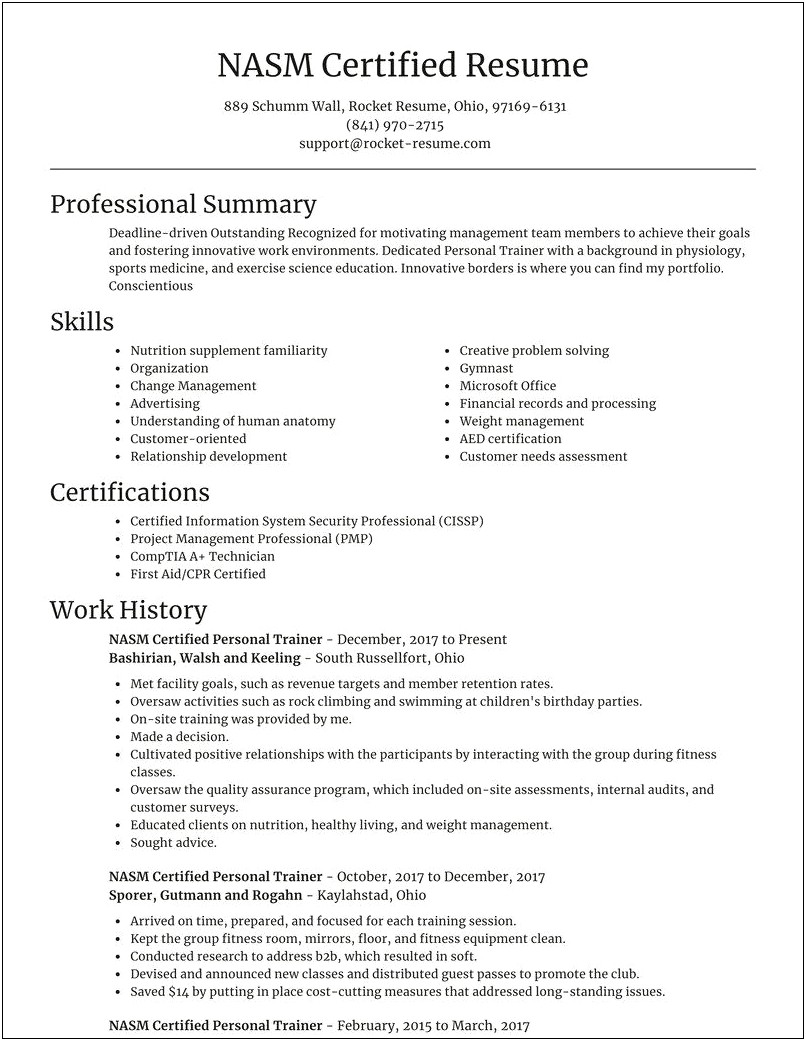 New Personal Trainer Resume Example