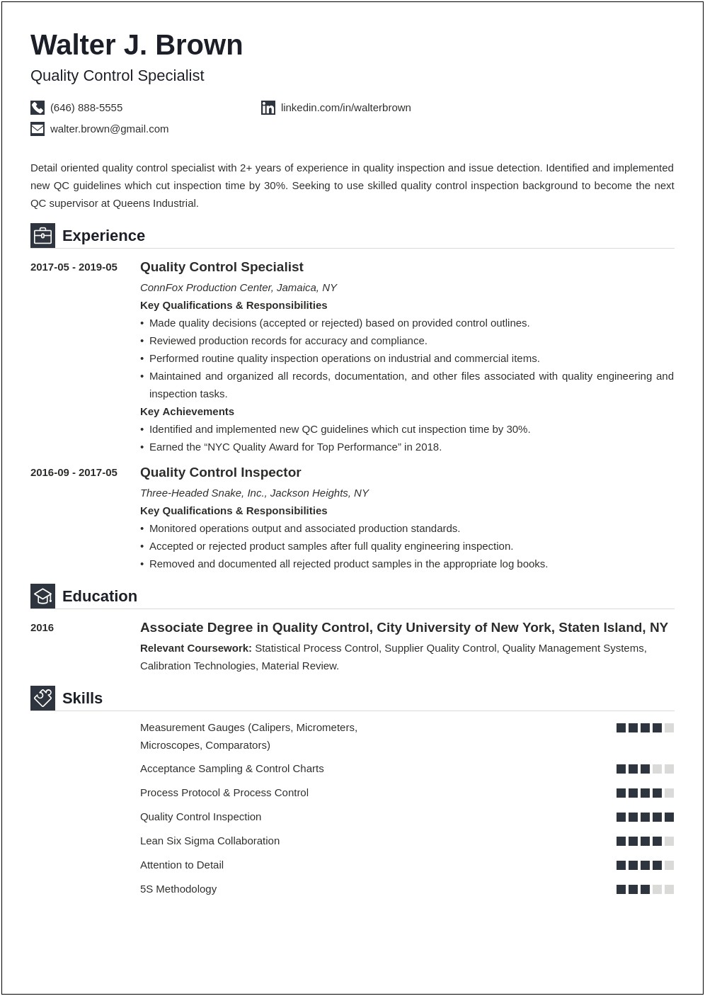 New Resume Format Examples For Quality Inspector