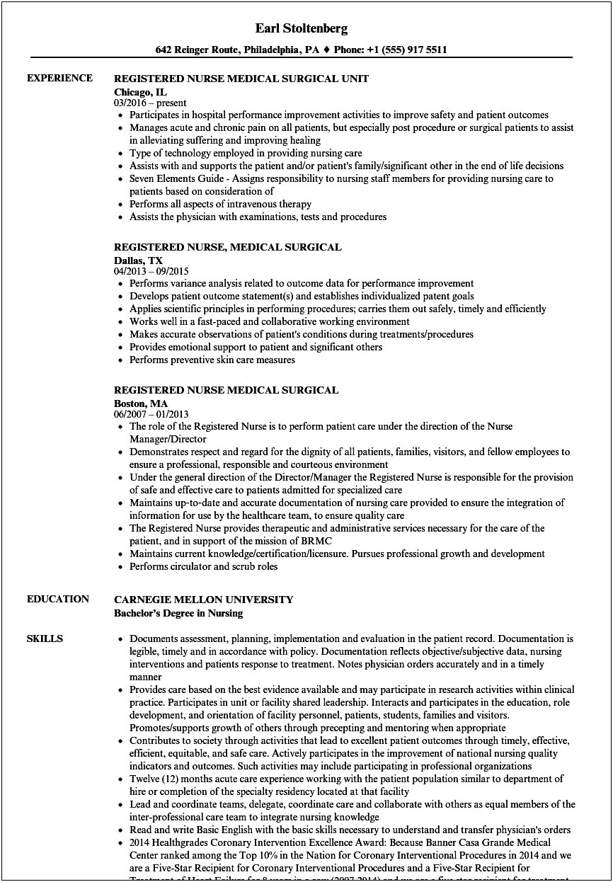 New Rn Graduate Resume With Medical Experience