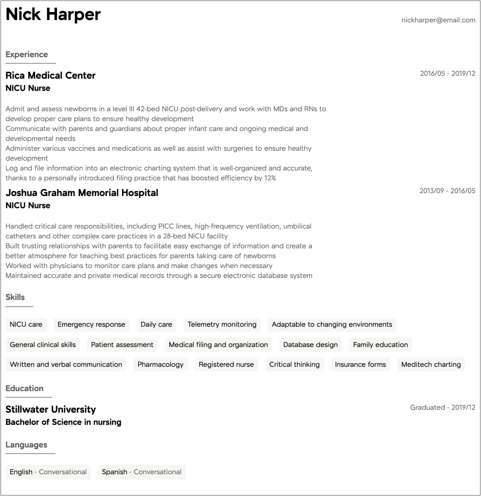 Nicu Level 4 Job Description Resume