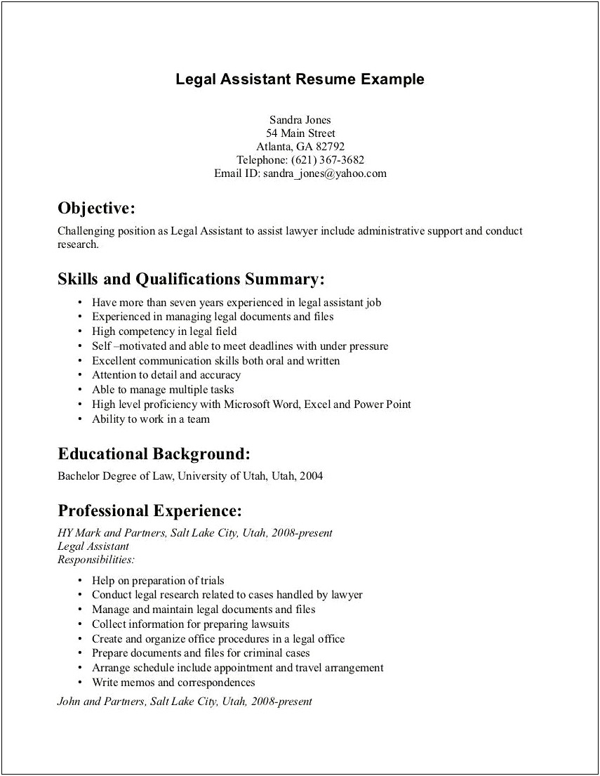 No Experience Paralegal Resume Sample