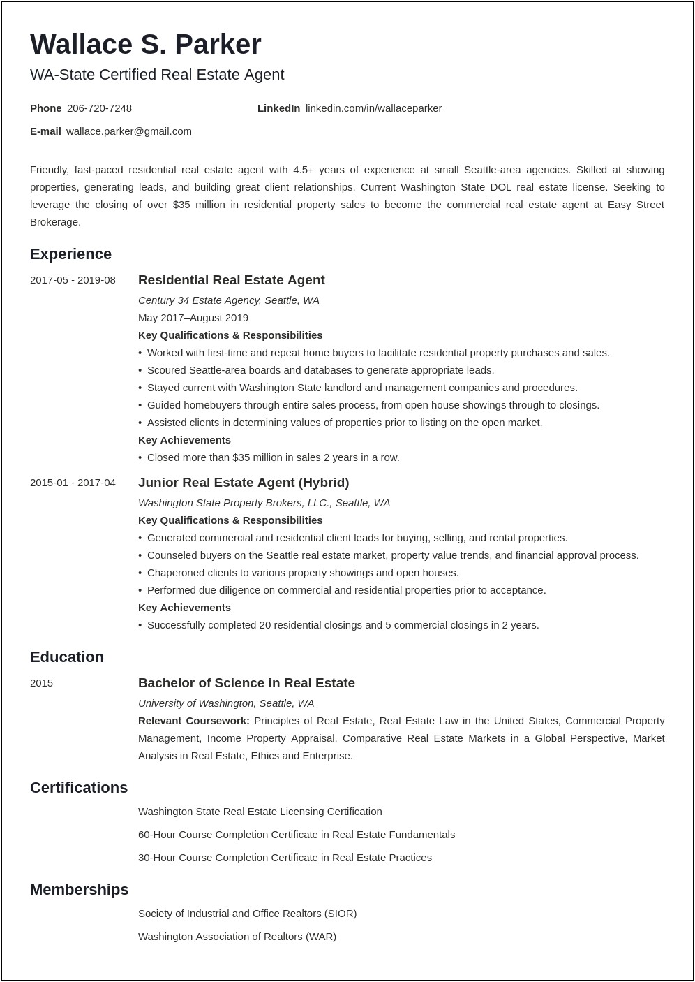 No Experience Real Estate Agent Resume Sample