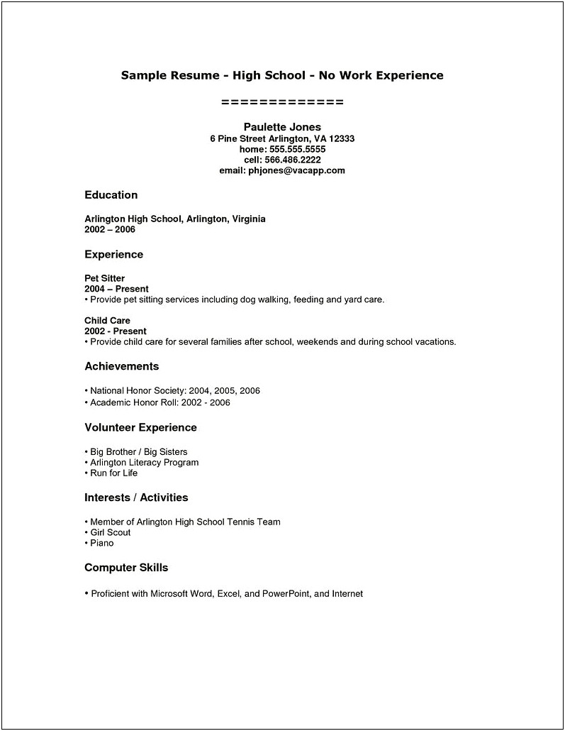No Experience Resume Examples For Students