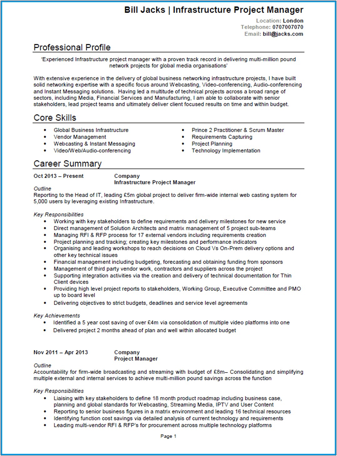 Non It Project Management Resume Sample