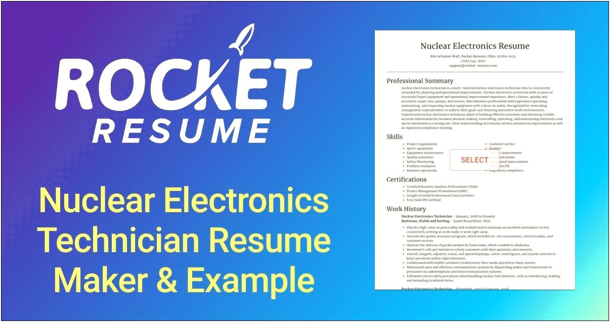 Nuclear Electronics Technician Resume Example