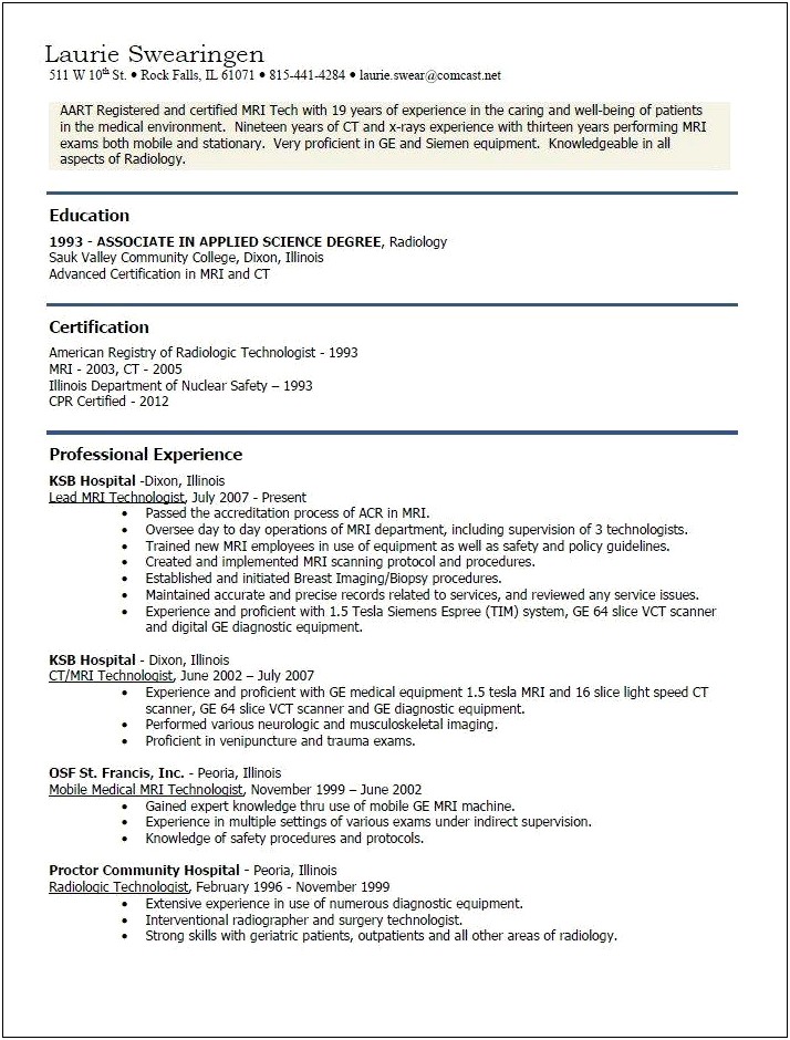 Nuclear Medicine Technologist Resume Sample In Word