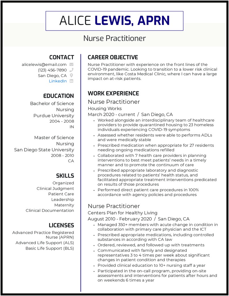 Nurse Practitioner Resume Objective Statement