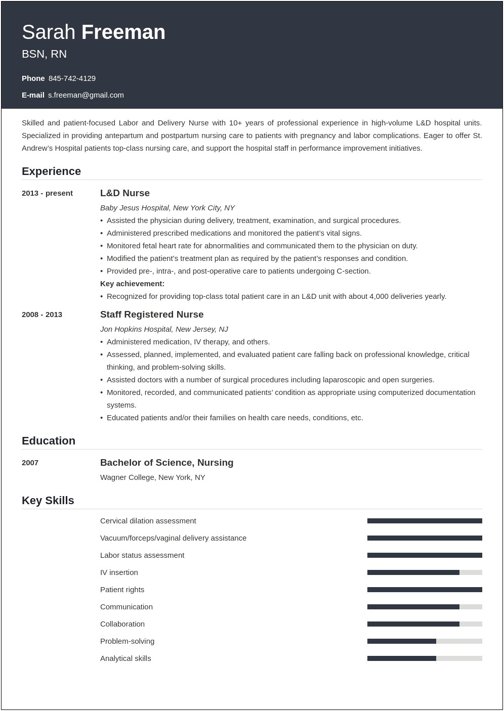 Nurse Resume Example Labor And Delivery