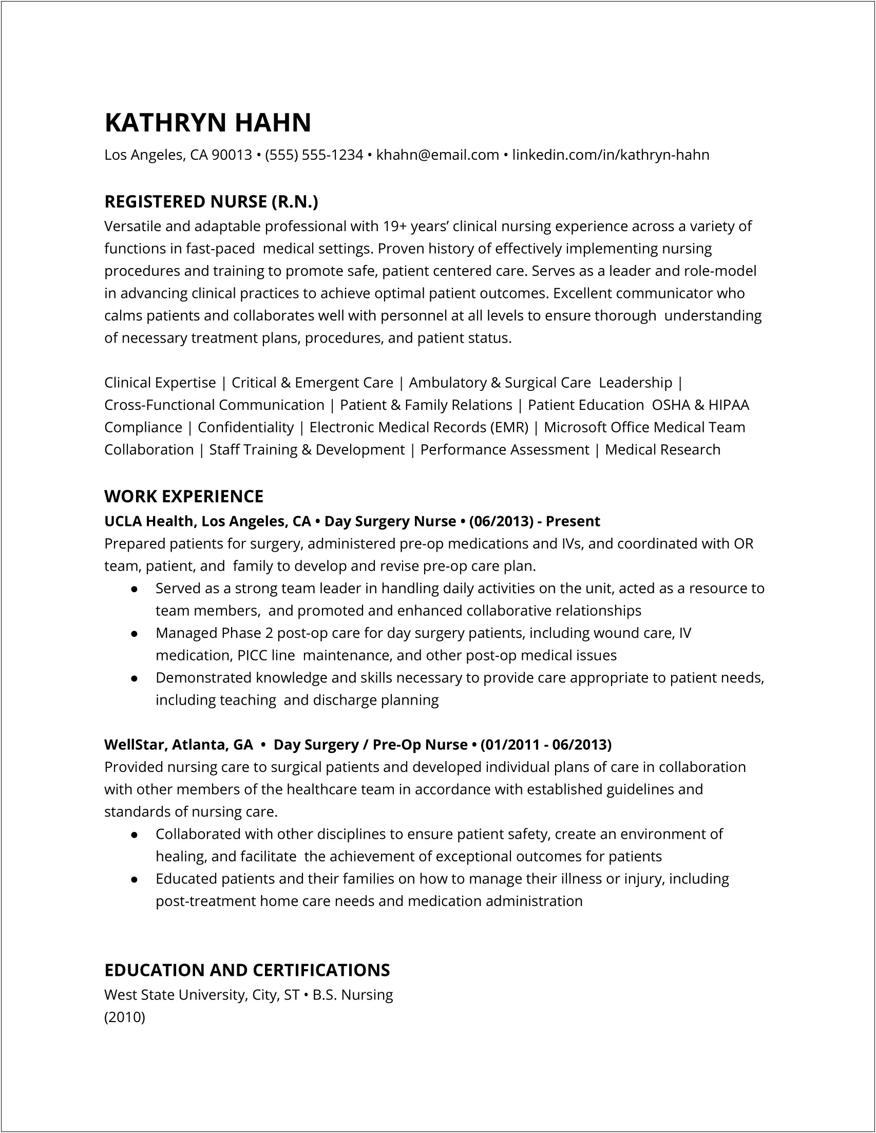 Nurse Resume With Detailed Job Description Sample