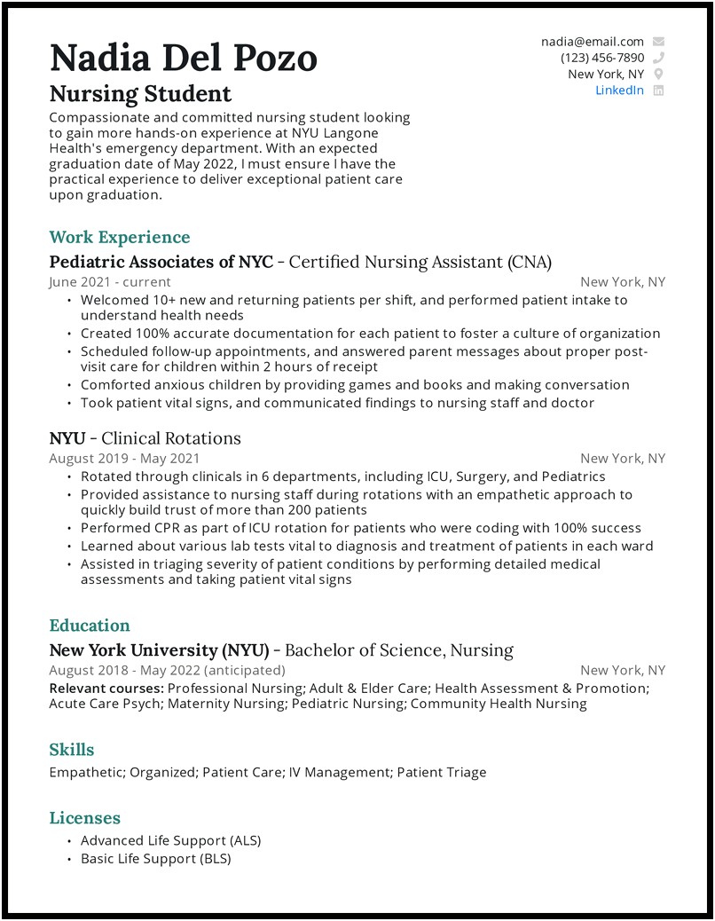 Nurse Resume With One Year Experience