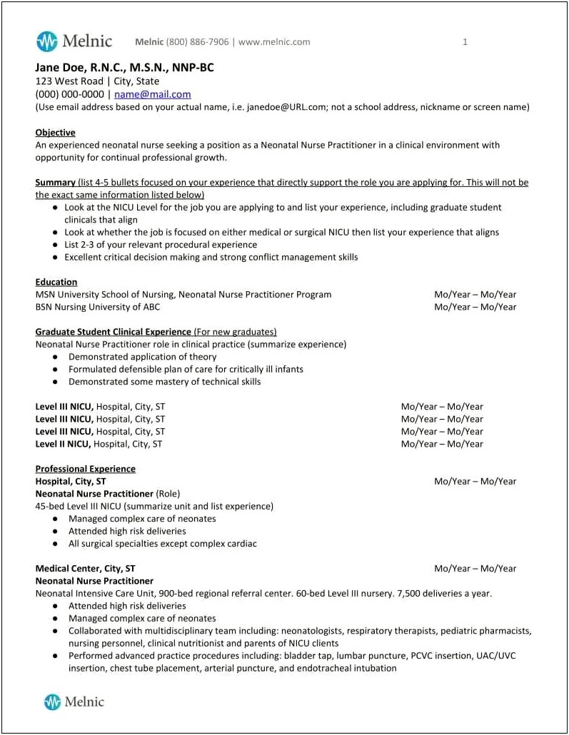 Nursing Clinical Objectives For Resume