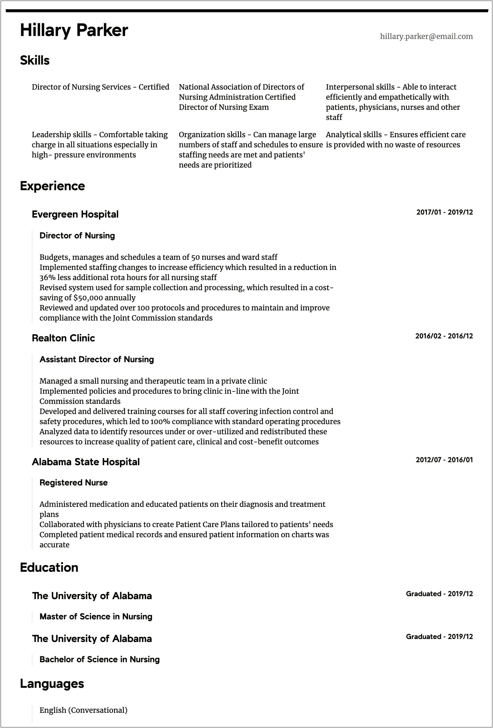 Nursing Qualifications And Skills Resume