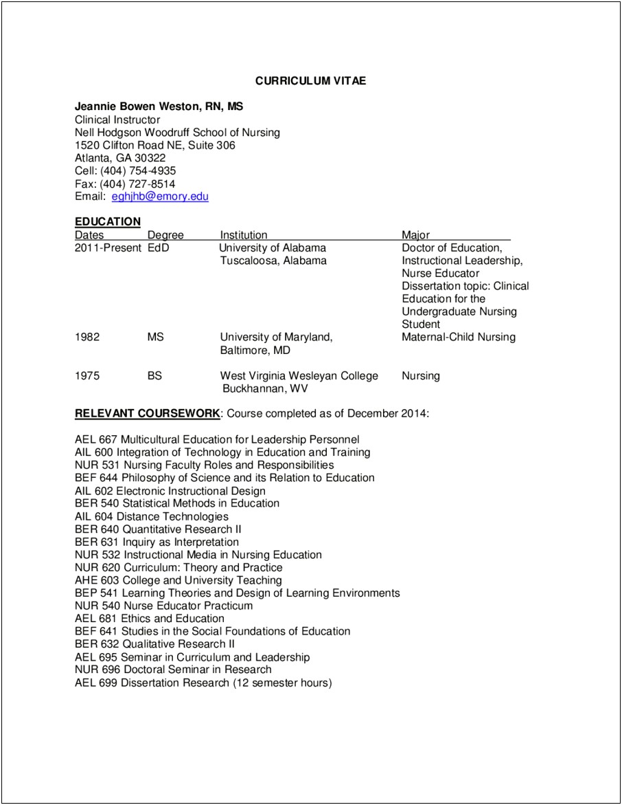 Nursing Resume Reference Page Sample