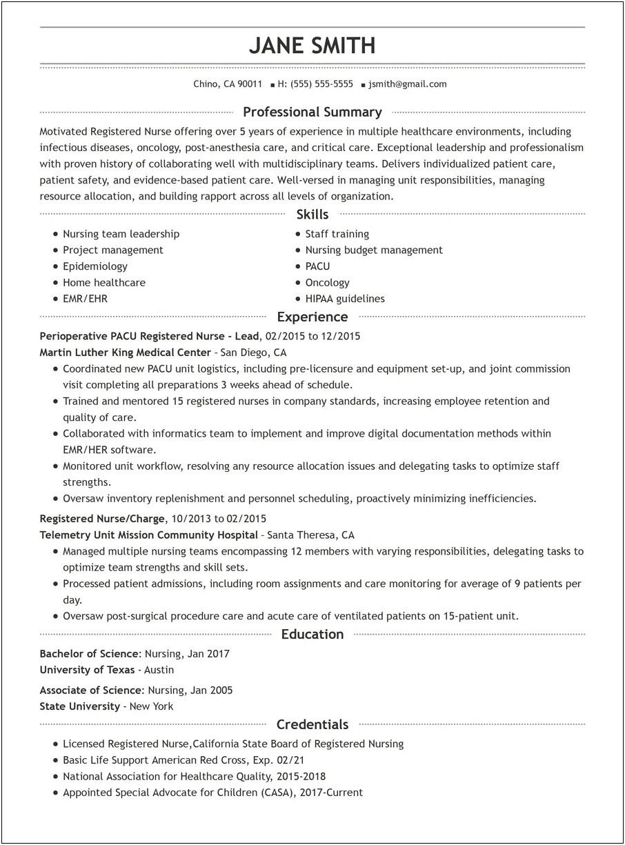 Nursing Skills Checklist For Resume