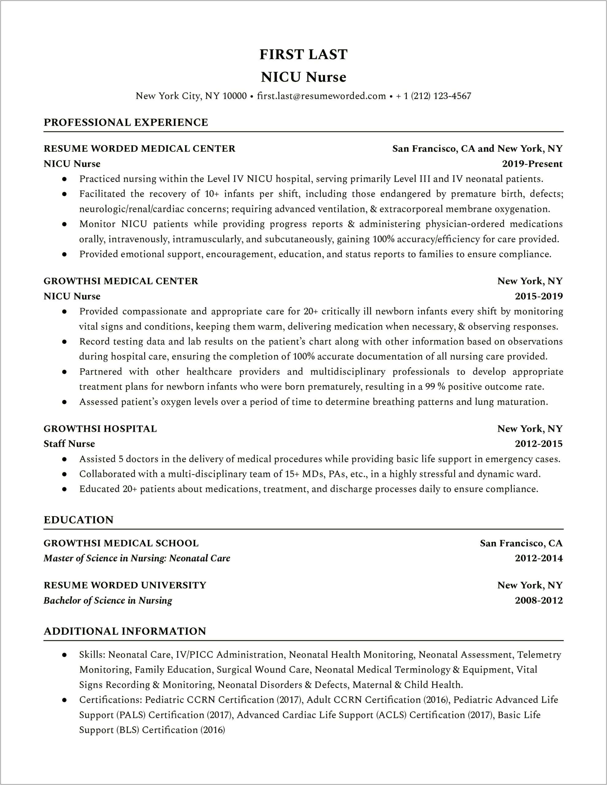 Nursing Student Labor And Delivery Clinical Experience Resume