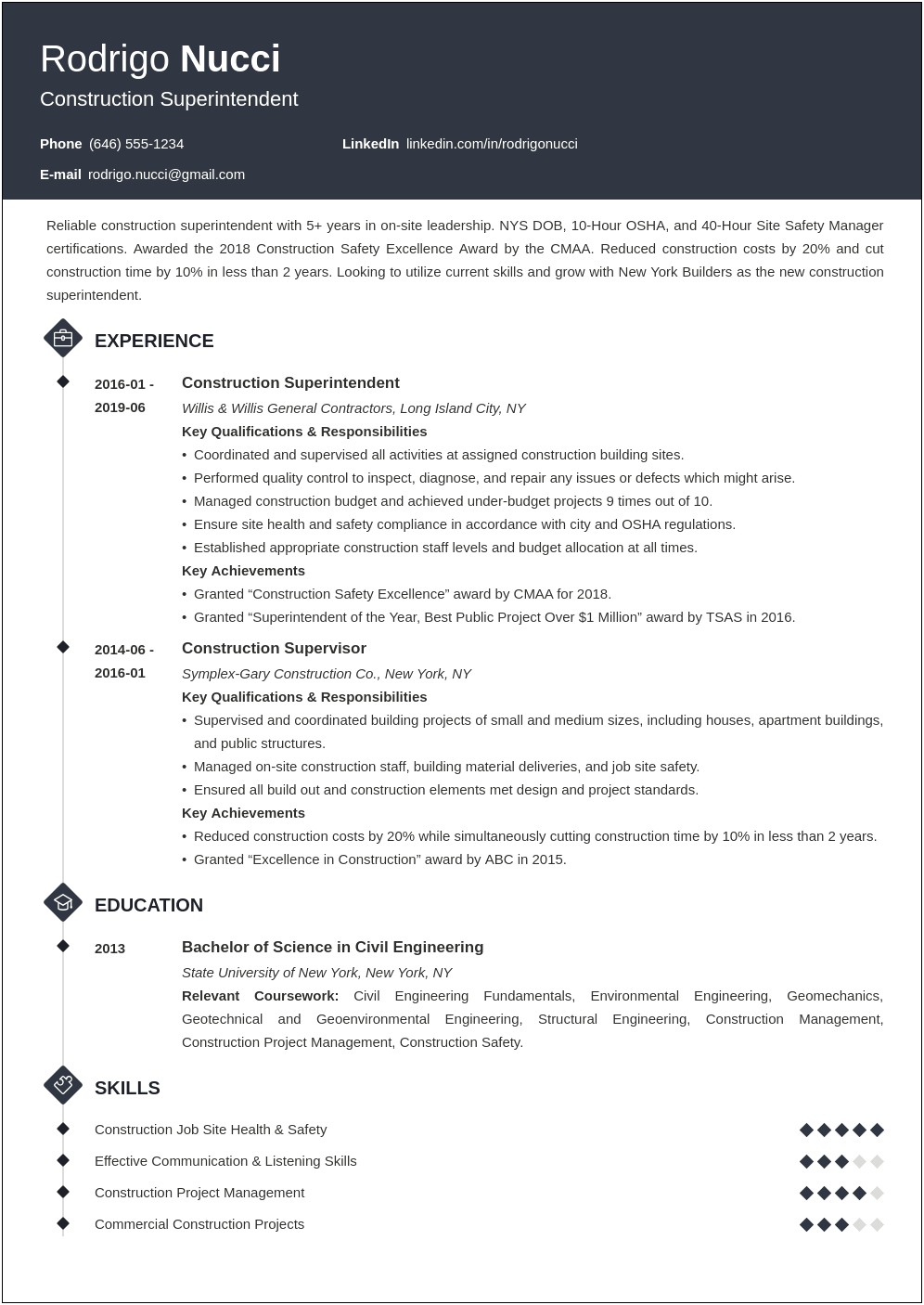 Nys Dol Construction Superintendent Resume Sample