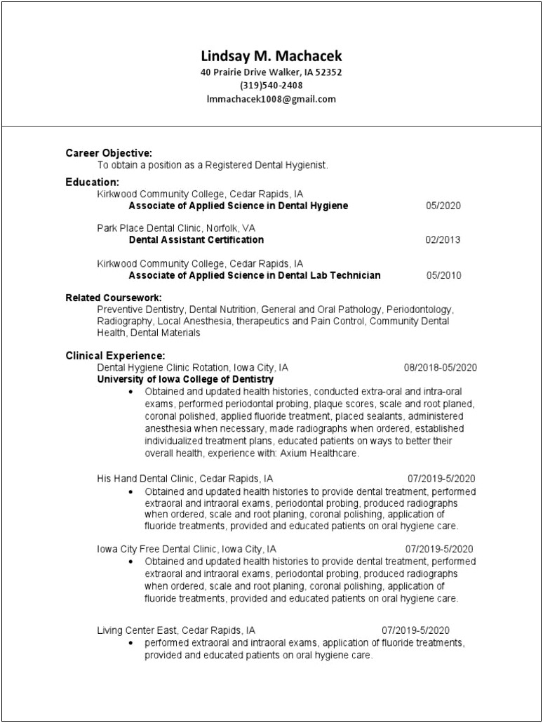 Object Resume For Clinical Rotation