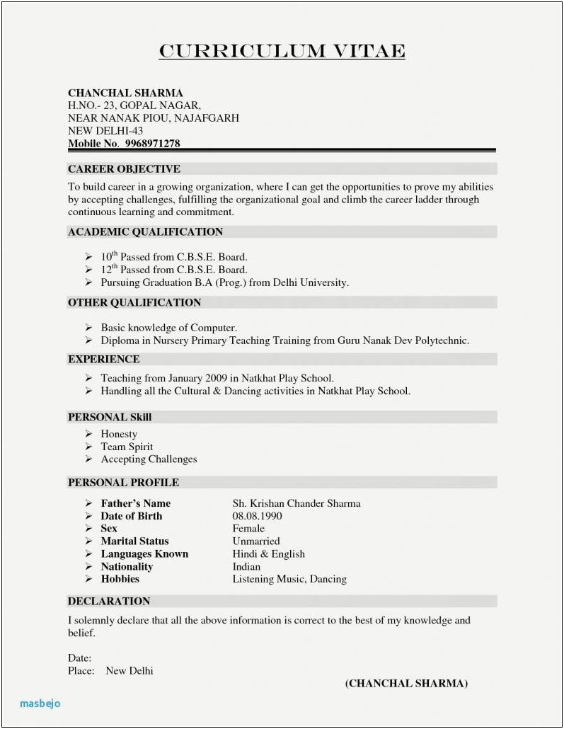 Objective And Declaration In Resume