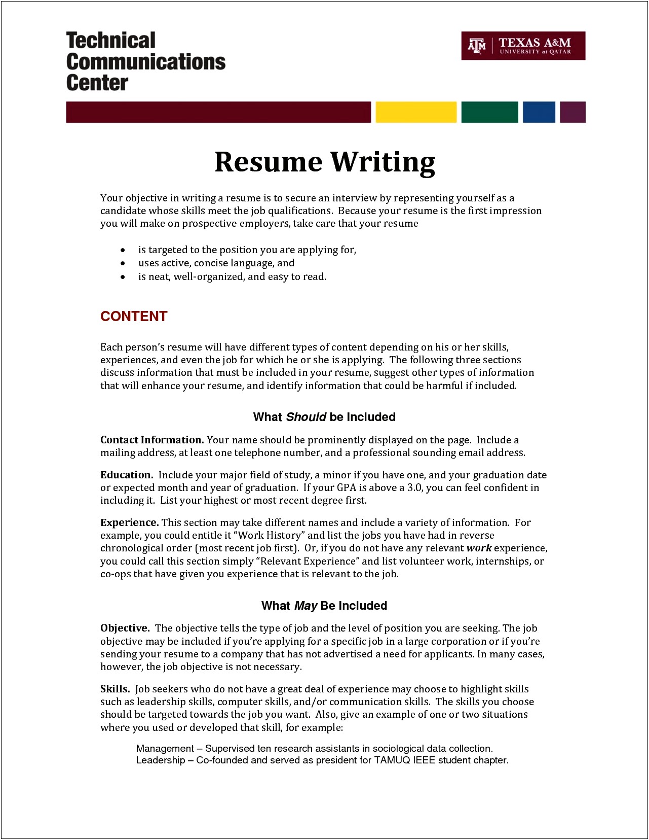 Objective And Skills For Resume For Communications Intern