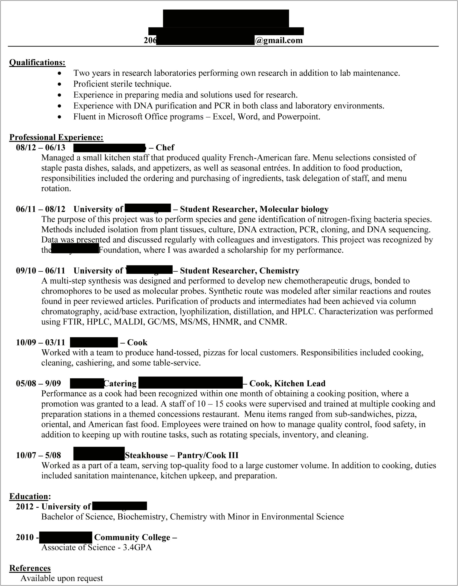Objective Biology Lab Technician Resume
