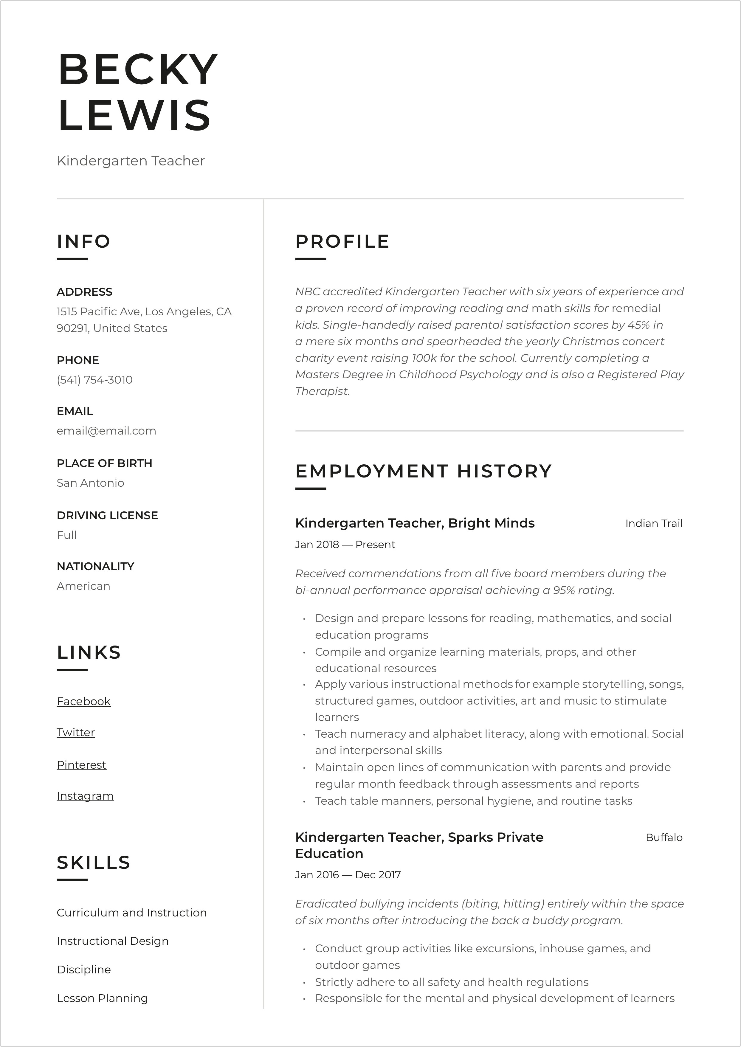 Objective Early Childhood Education Resume