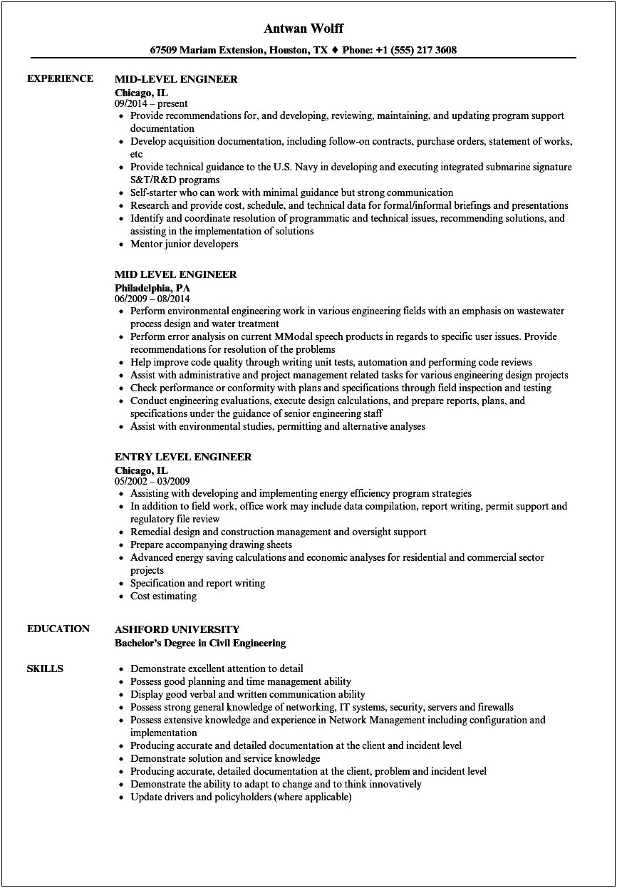 Objective Engineer Resume With No Experience