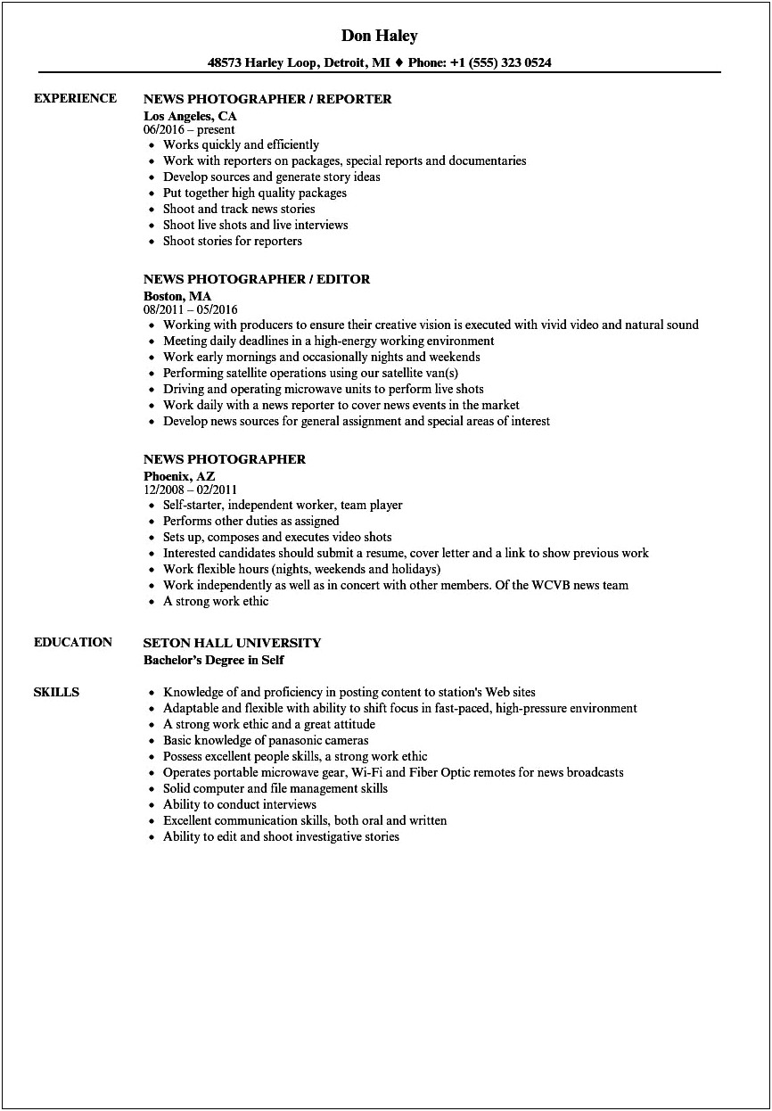 Objective Example For A Photographer Resume
